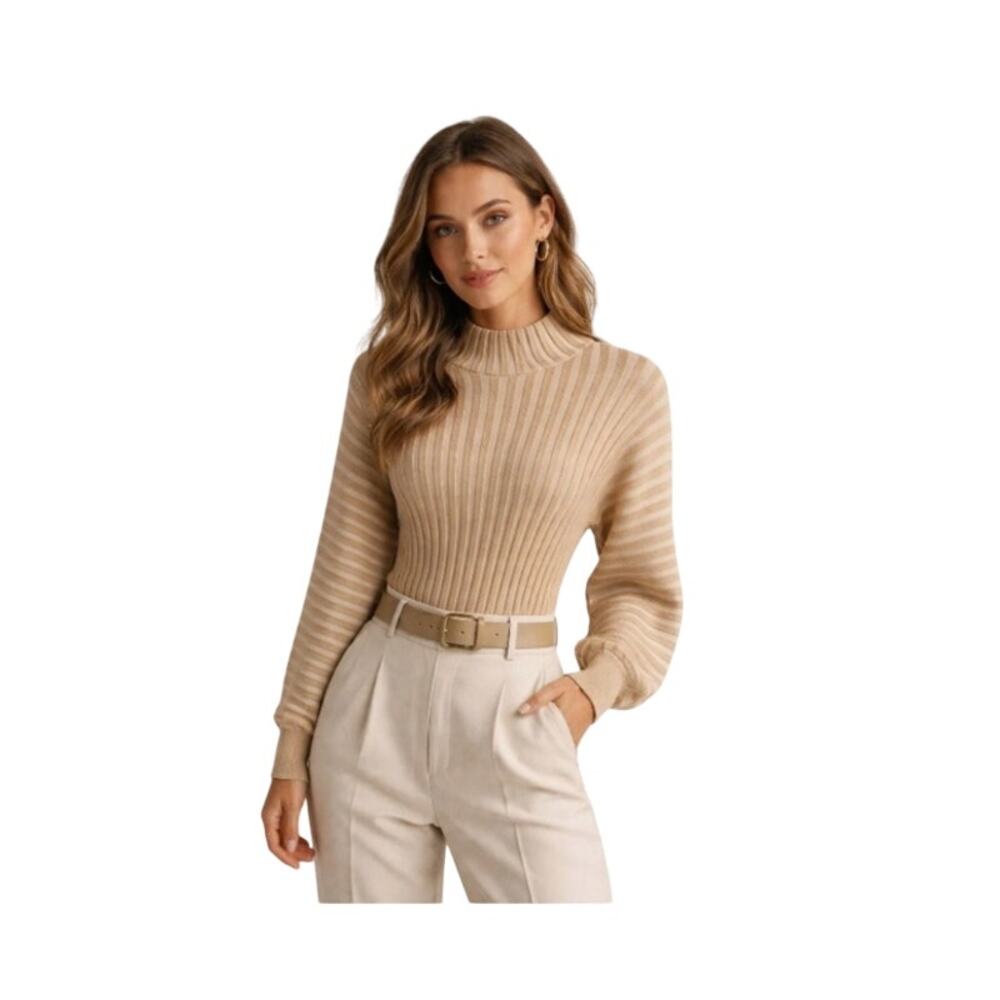Free People Mad Chill Turtleneck Sweater Womenls Large Ribbed Stretch Balloon Sl
